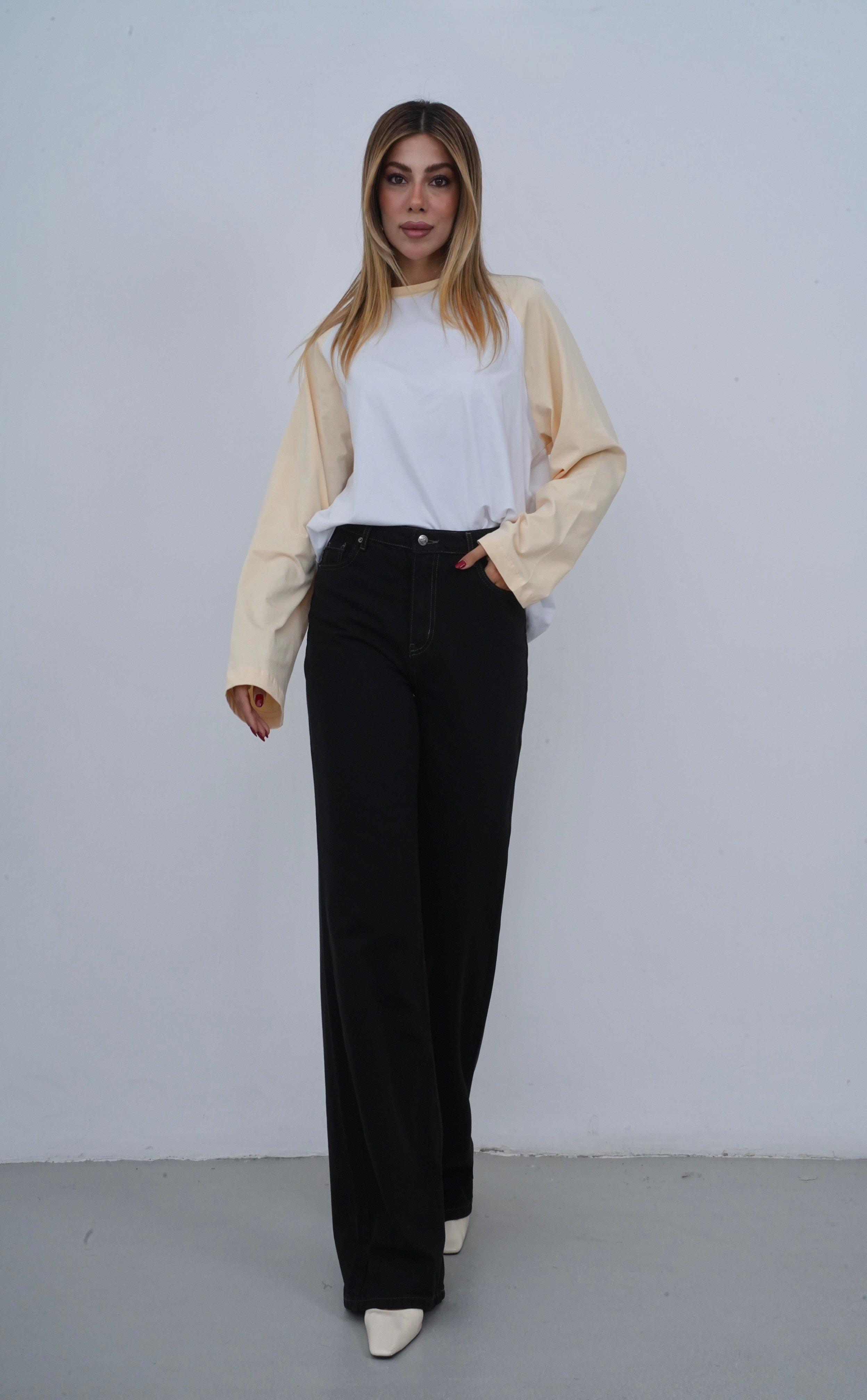 LACARINOYüksek Bel Bol Kesim Tütün İp Detaylı Black Black Jean Pantolon
