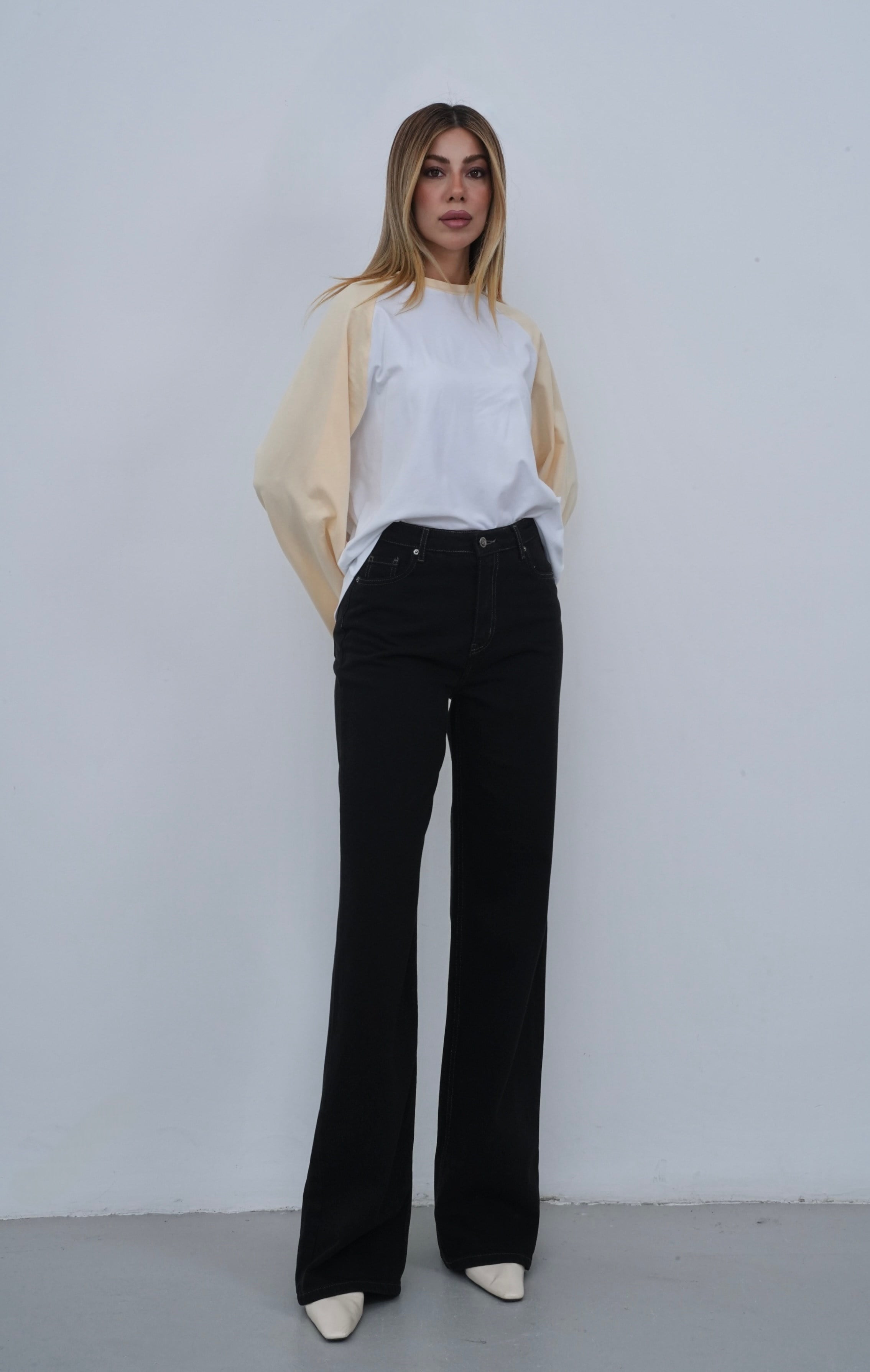 LACARINOYüksek Bel Bol Kesim Tütün İp Detaylı Black Black Jean Pantolon