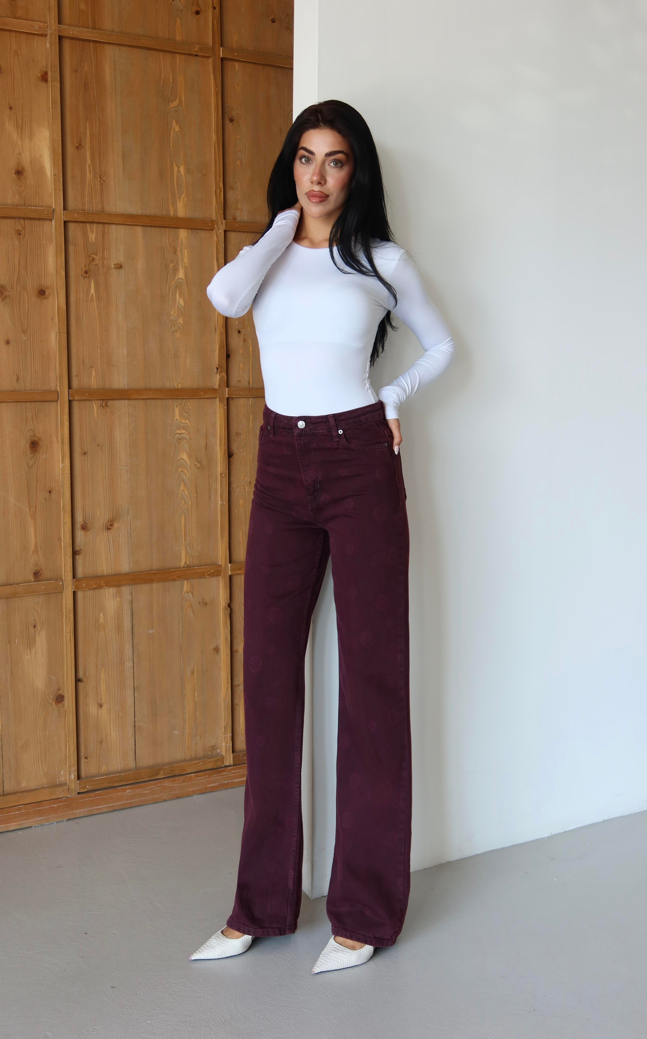 LACARINOBP  BORDO  34/42  ÇİÇEK BASKILI