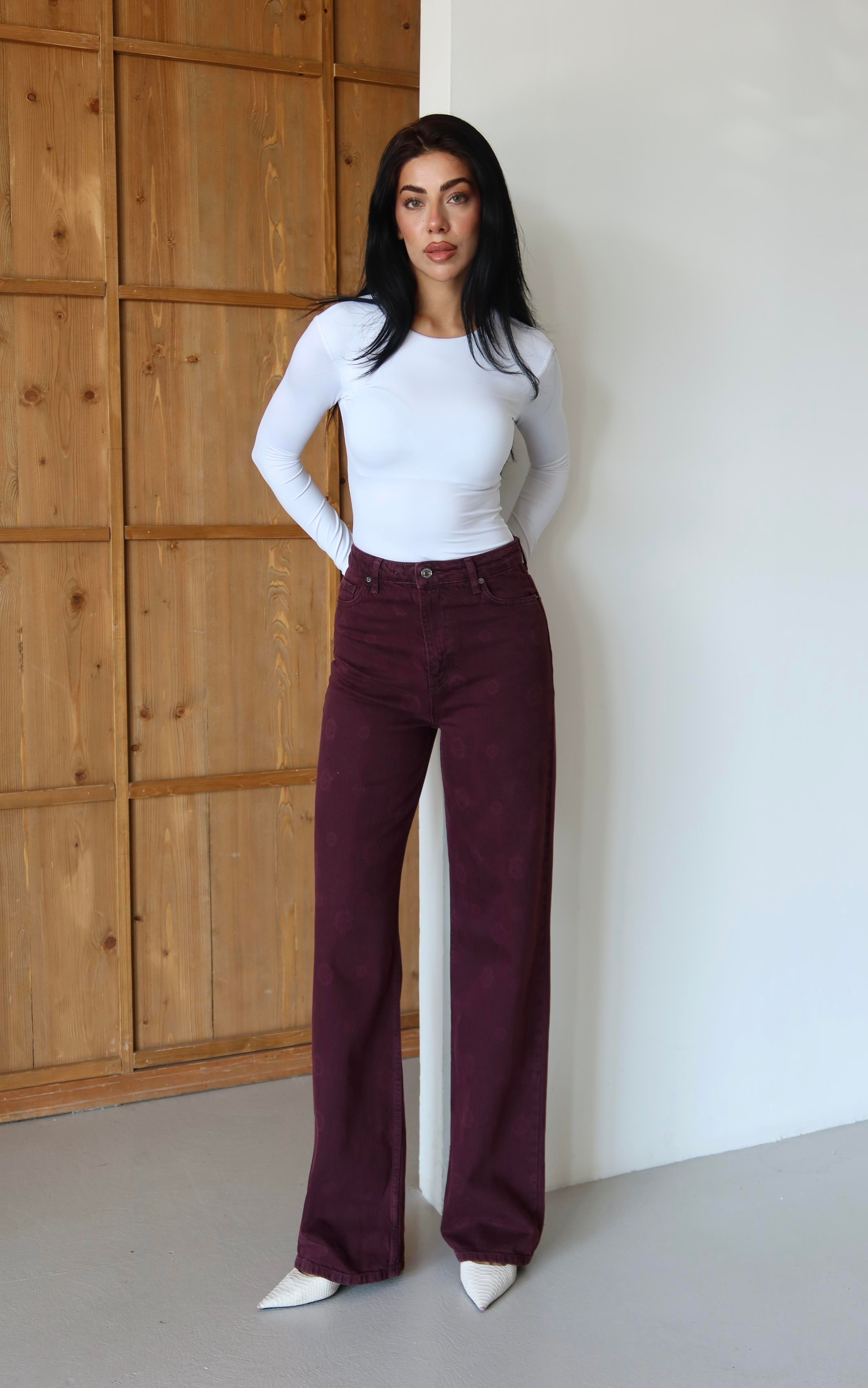 LACARINOBP  BORDO  34/42  ÇİÇEK BASKILI