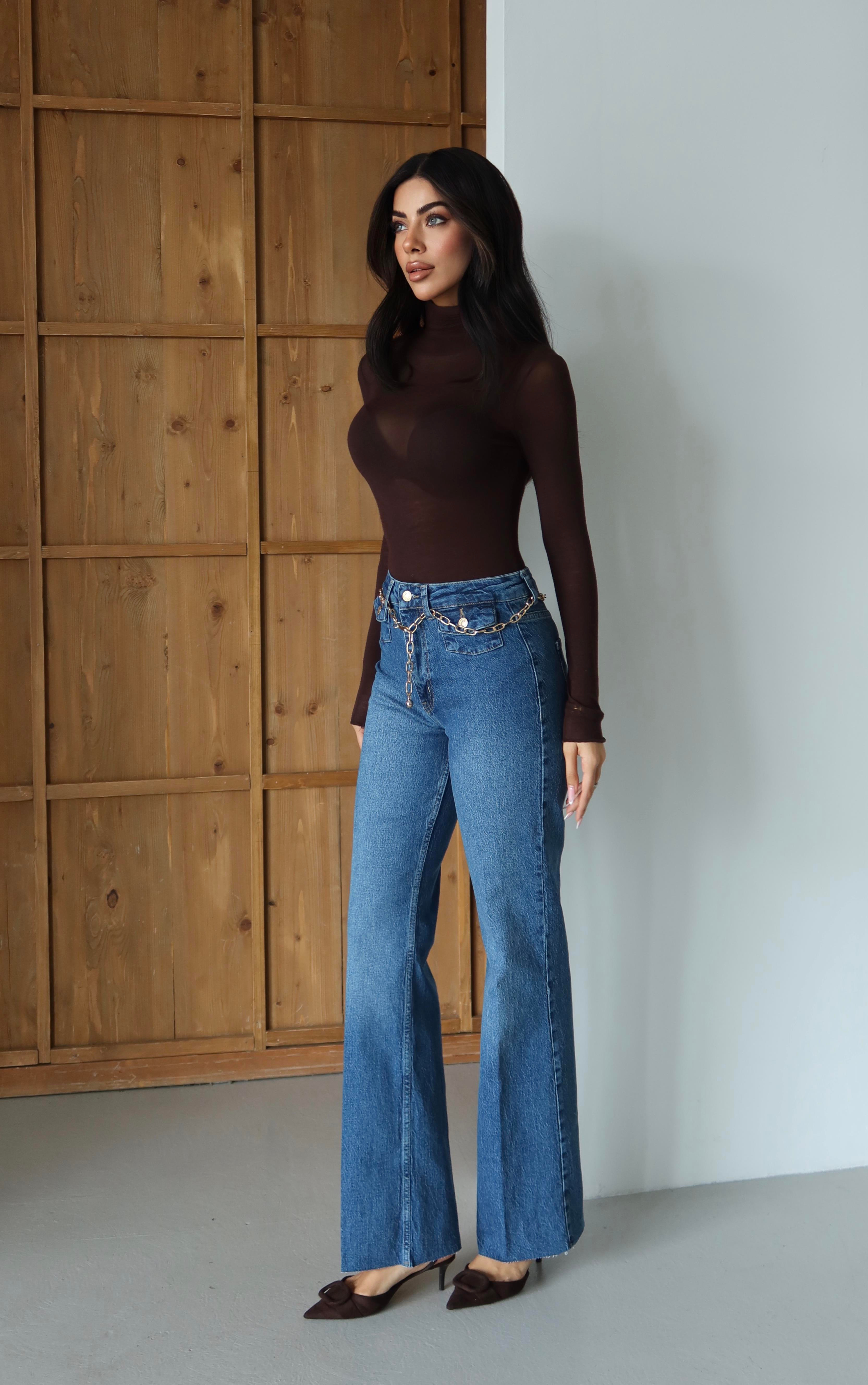 LACARINOYüksek Bel Kemer Zincir Detaylı Blue Jean Pantolon