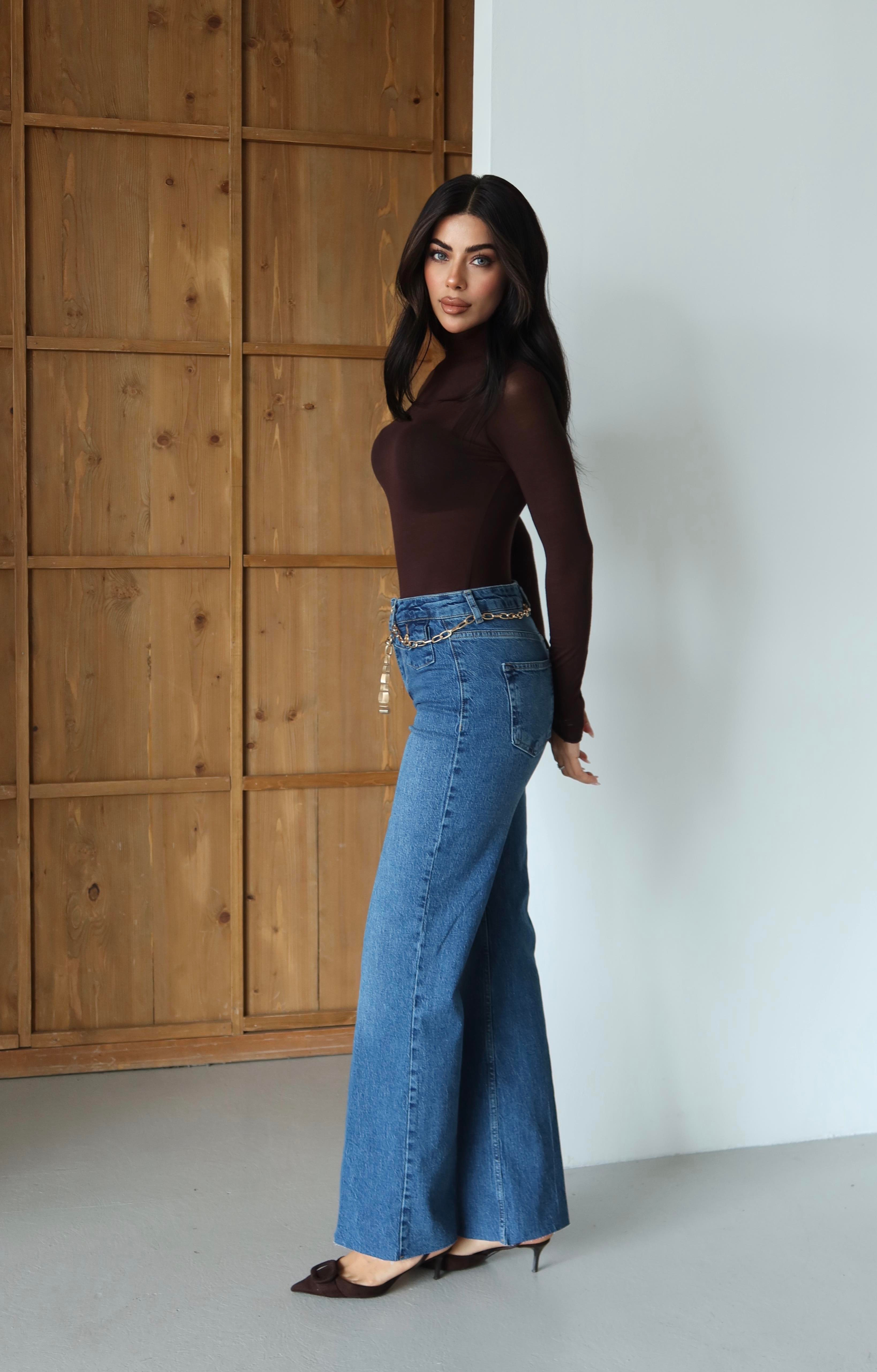 LACARINOYüksek Bel Kemer Zincir Detaylı Blue Jean Pantolon
