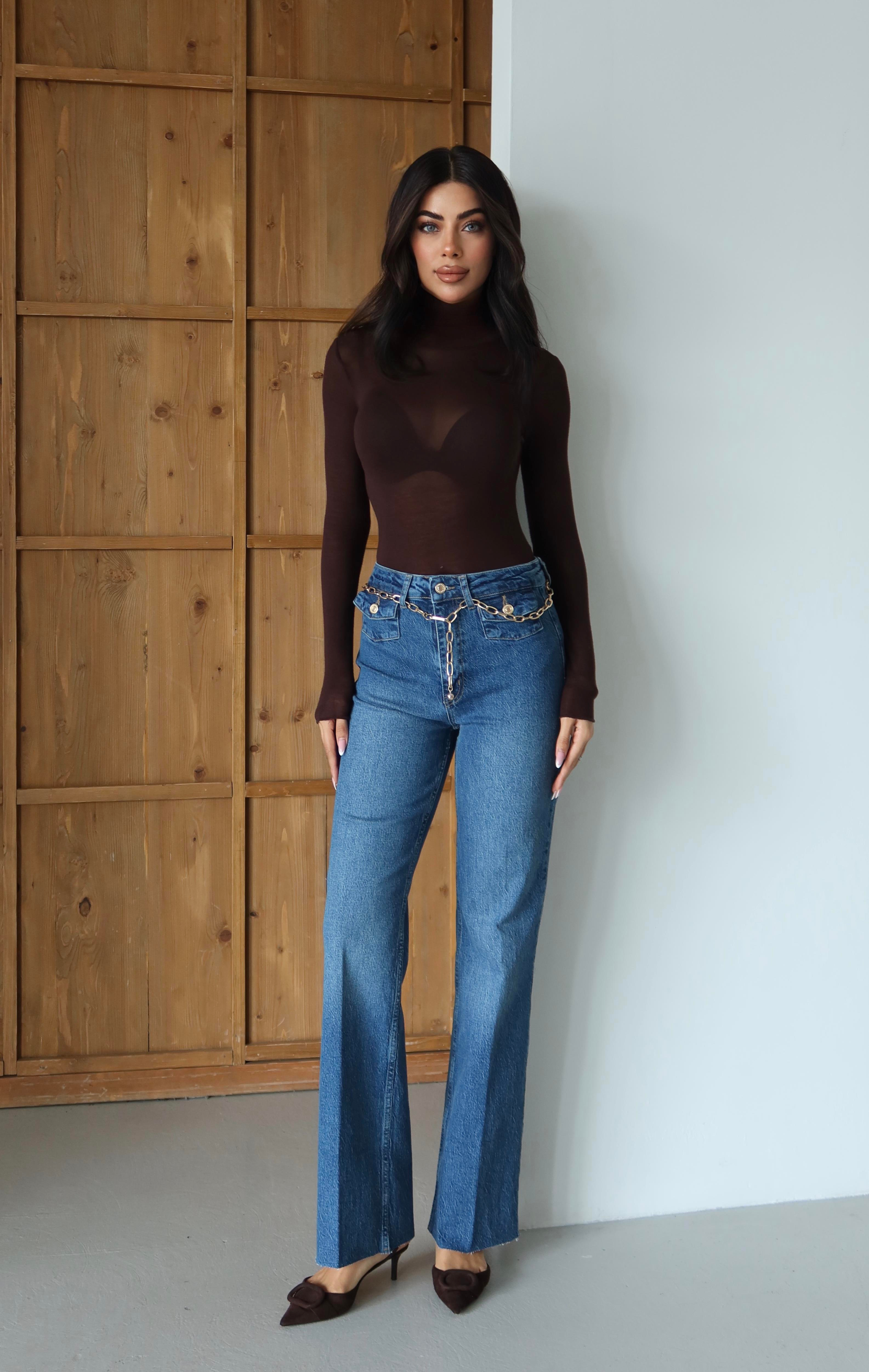 LACARINOYüksek Bel Kemer Zincir Detaylı Blue Jean Pantolon