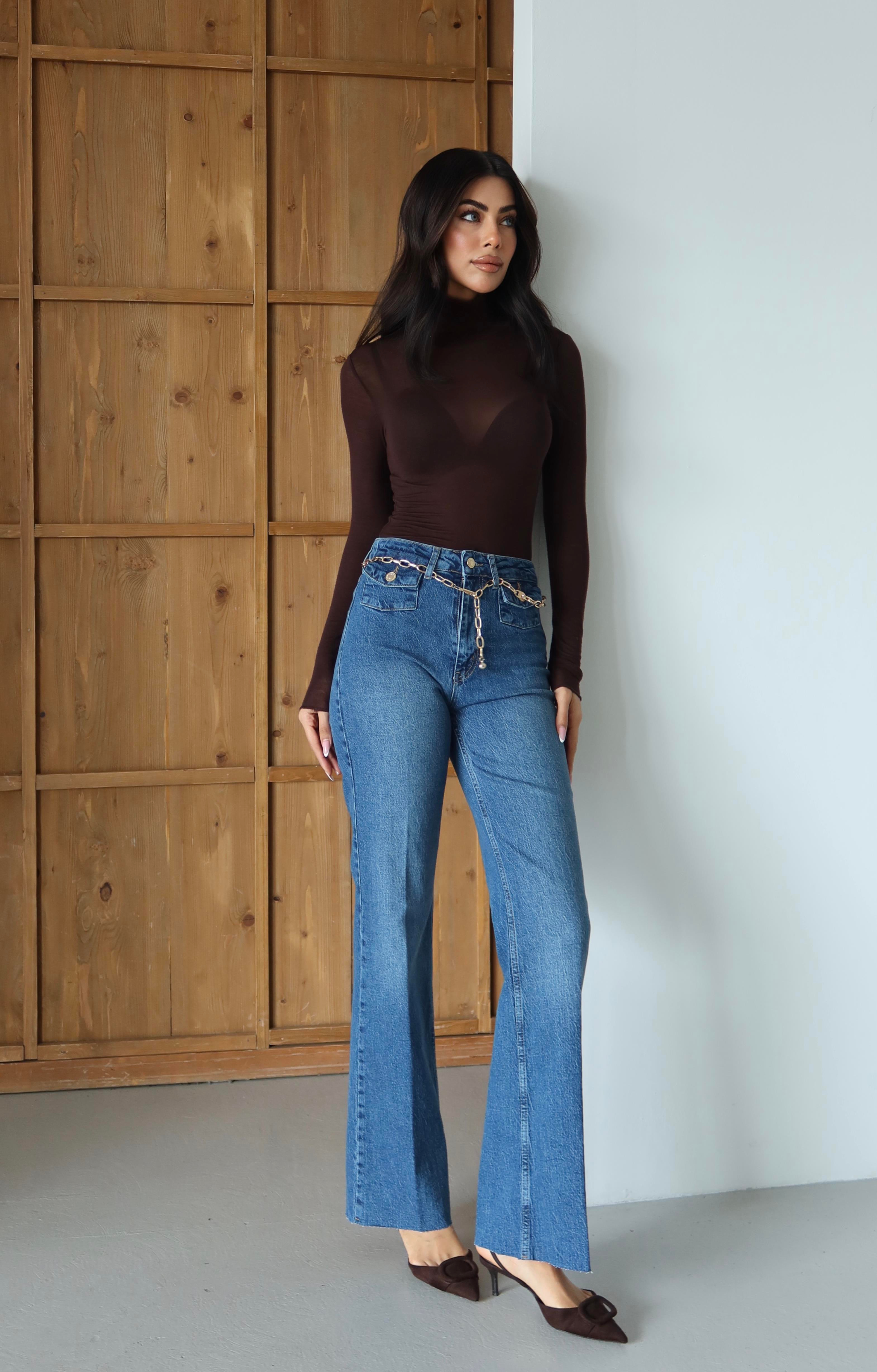 LACARINOYüksek Bel Kemer Zincir Detaylı Blue Jean Pantolon
