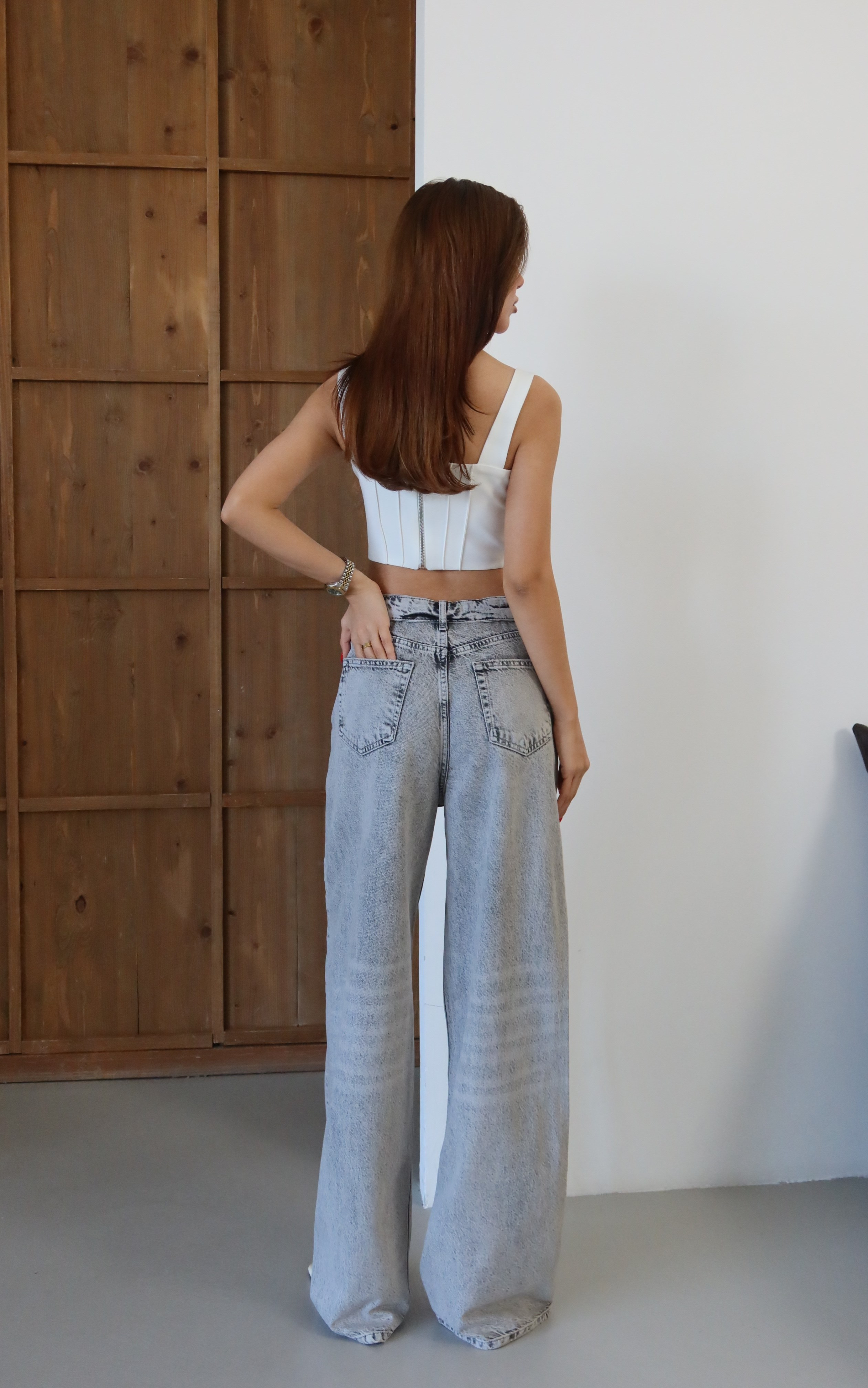 LACARINONormal Bel Ters Kemer Detaylı Wide Leg Kalıp Gri Jean Pantolon