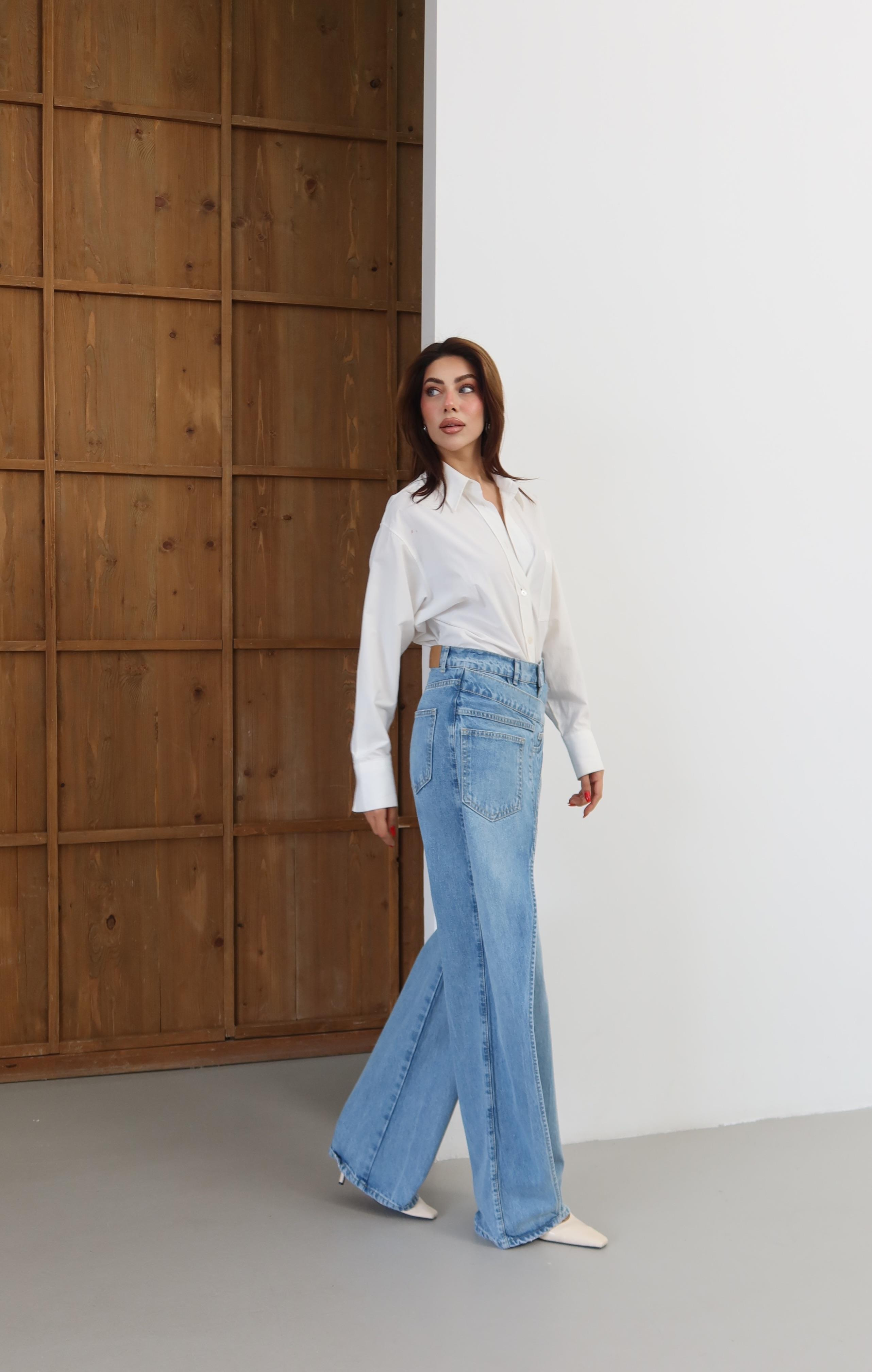 LACARINOYüksek Bel Ön Çapraz Kapama Detaylı Blue Jean Pantolon