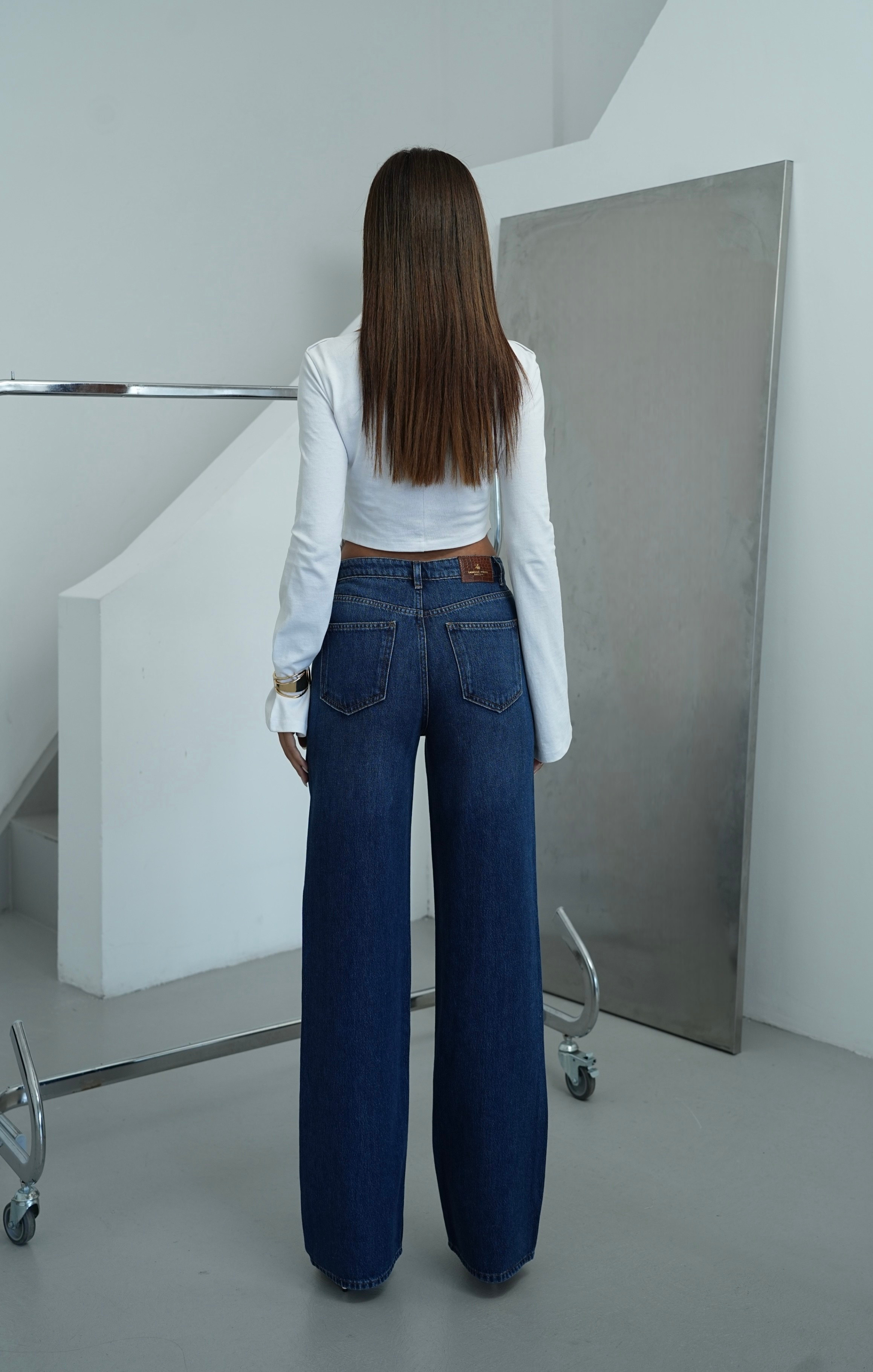 LACARINOYüksek Bel Wide Leg Kalıp DArk blue Jean Pantolon