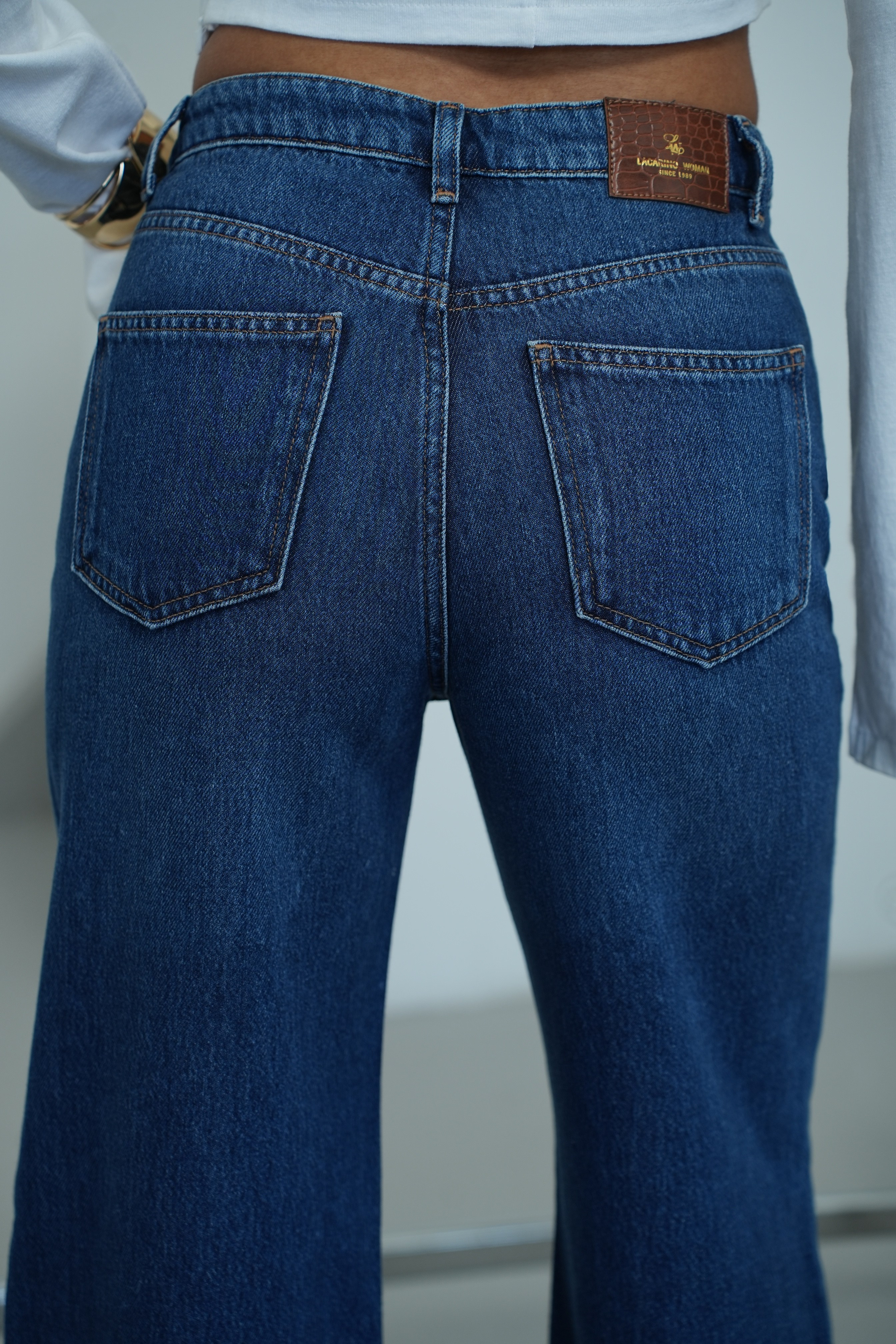 LACARINOYüksek Bel Wide Leg Kalıp DArk blue Jean Pantolon