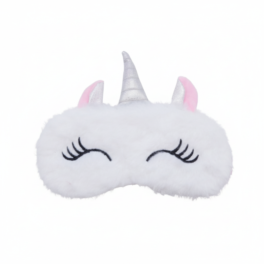 Beyaz Unicorn Tasarımlı Peluş Göz Bandı