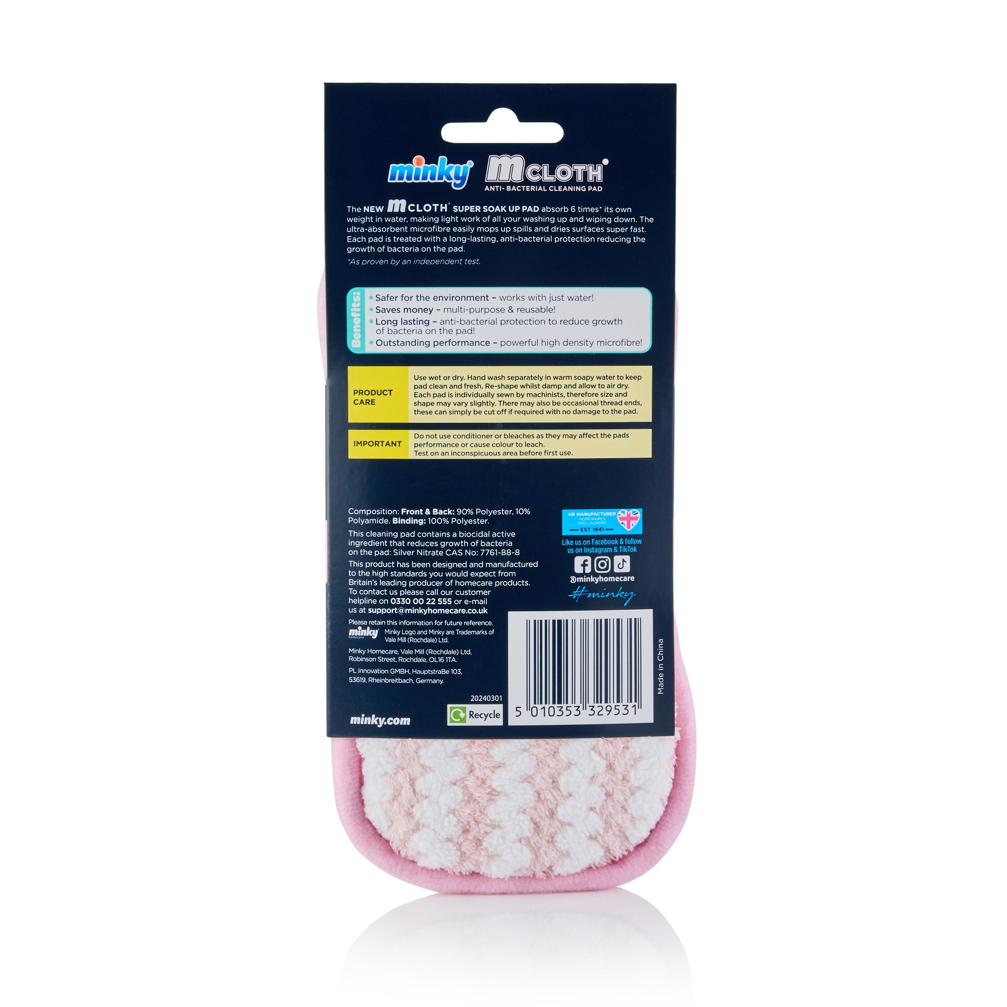 Minky MCloth Süper Emici Kurulama Pedi-Pembe
