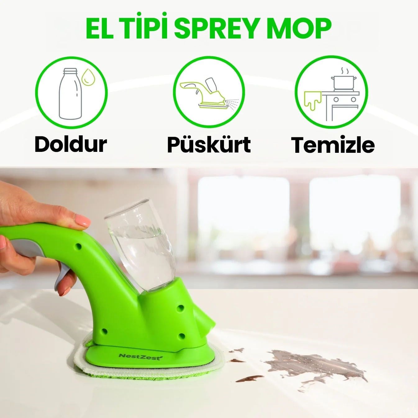 Nest Zest Sprey El Mopu-3'lu Mikrofiber Bezli 