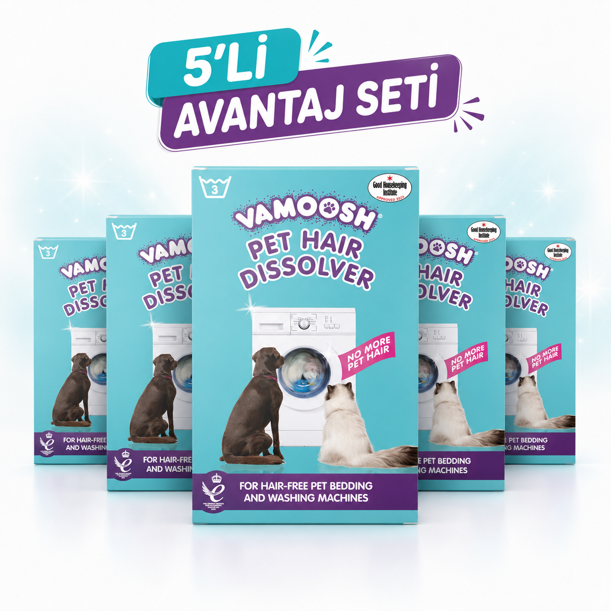 Vamoosh Evcil Hayvan Tüyü Temizleyici Toz Deterjan 3lu- 5li Paket Seti