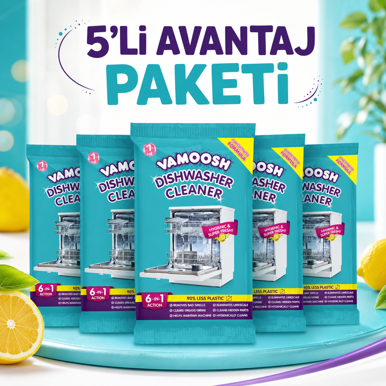 Vamoosh Limonlu Bulaşık Makinesi Temizleyici 5li Paket