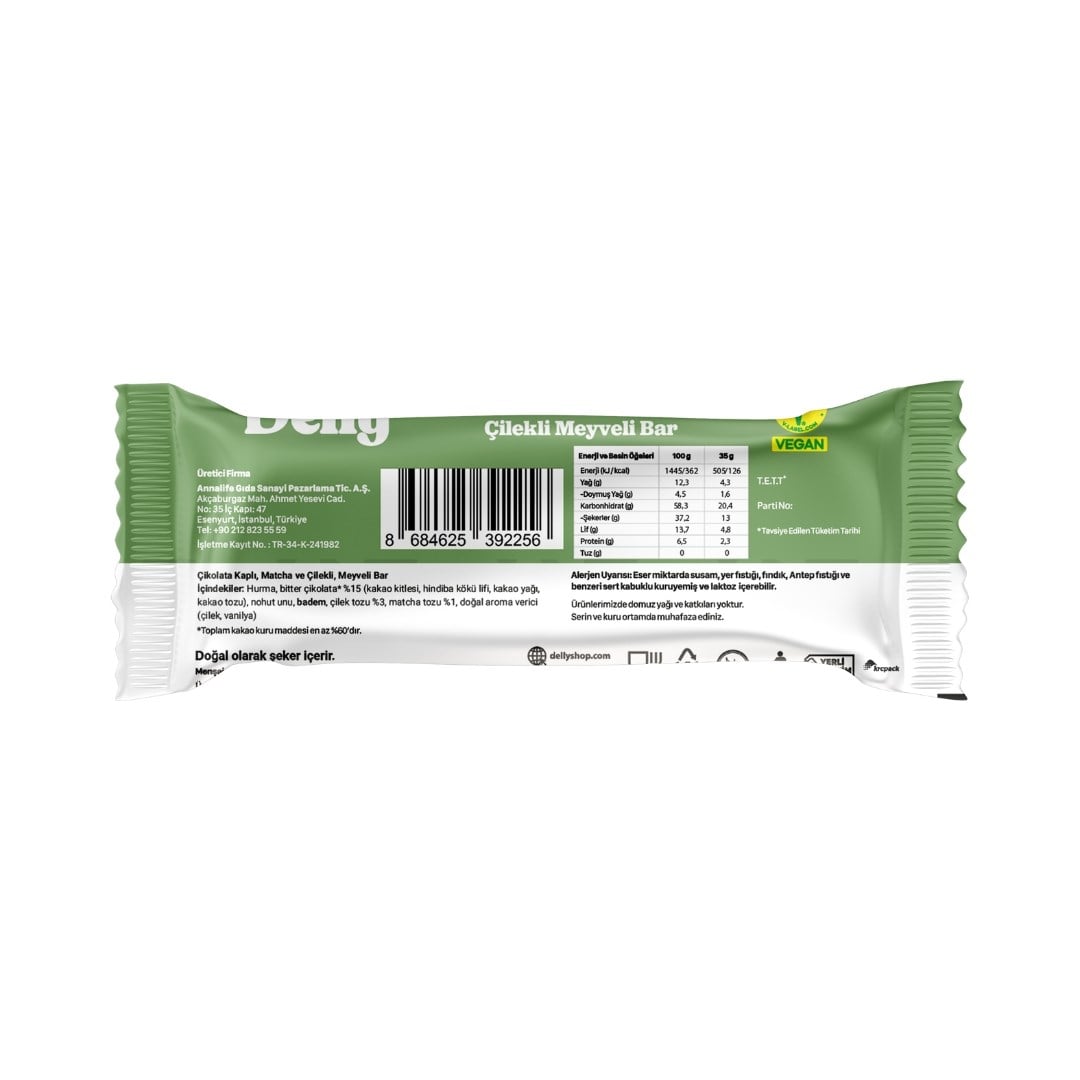 Çikolata Kaplı Matcha & Çilekli Meyveli Bar