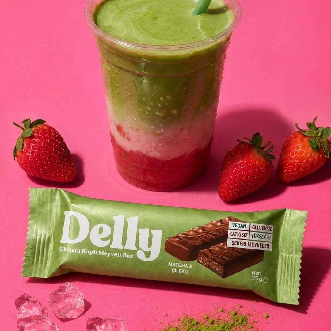 Çikolata Kaplı Matcha & Çilekli Meyveli Bar
