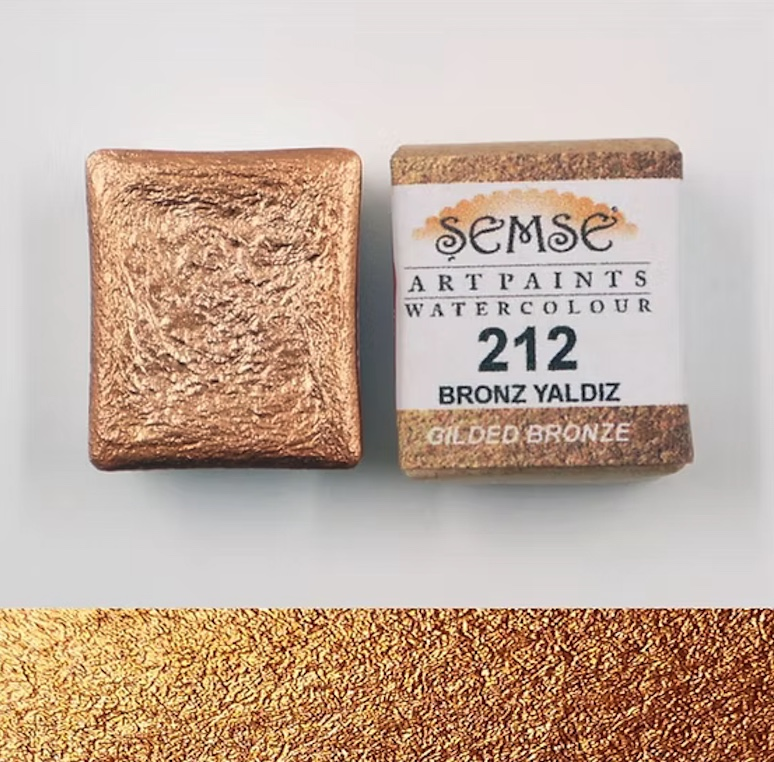 212 Bronz Yaldız El Yapımı Sulu Boya