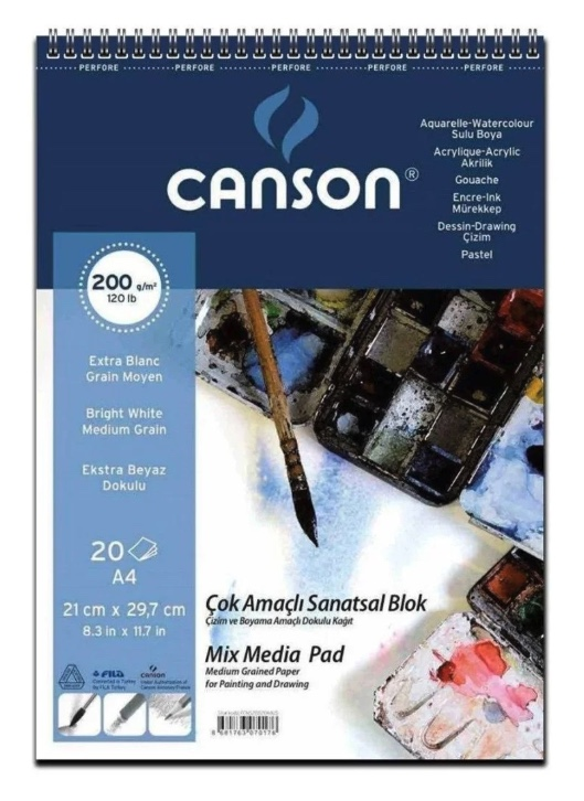 Canson Mix Media Pad Çok Amaçlı Resim Blokları 200Gr A4 20 Yaprak Spiralli
