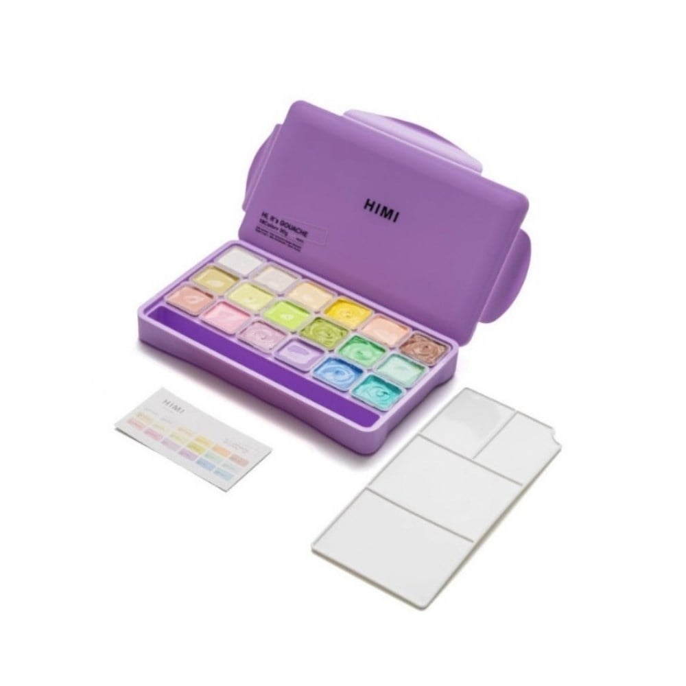Himi Guaj Boya Seti Jelly Cup 18 Renk x 30 gr Purple Case (Pastel Colours)