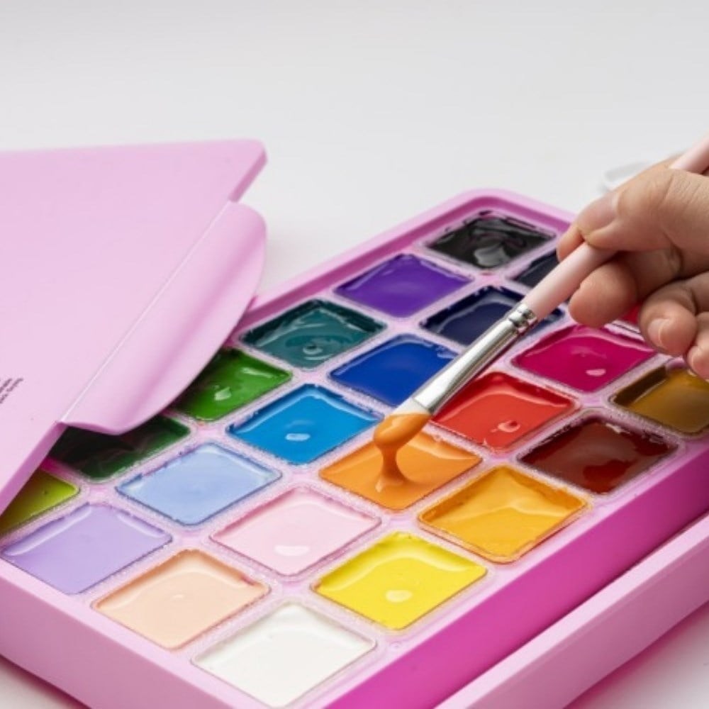 Himi Guaj Boya Seti Jelly Cup 24 Renk x 30 gr Pink Case + 3 Fırça