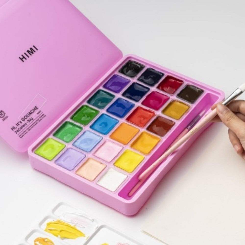 Himi Guaj Boya Seti Jelly Cup 24 Renk x 30 gr Pink Case + 3 Fırça