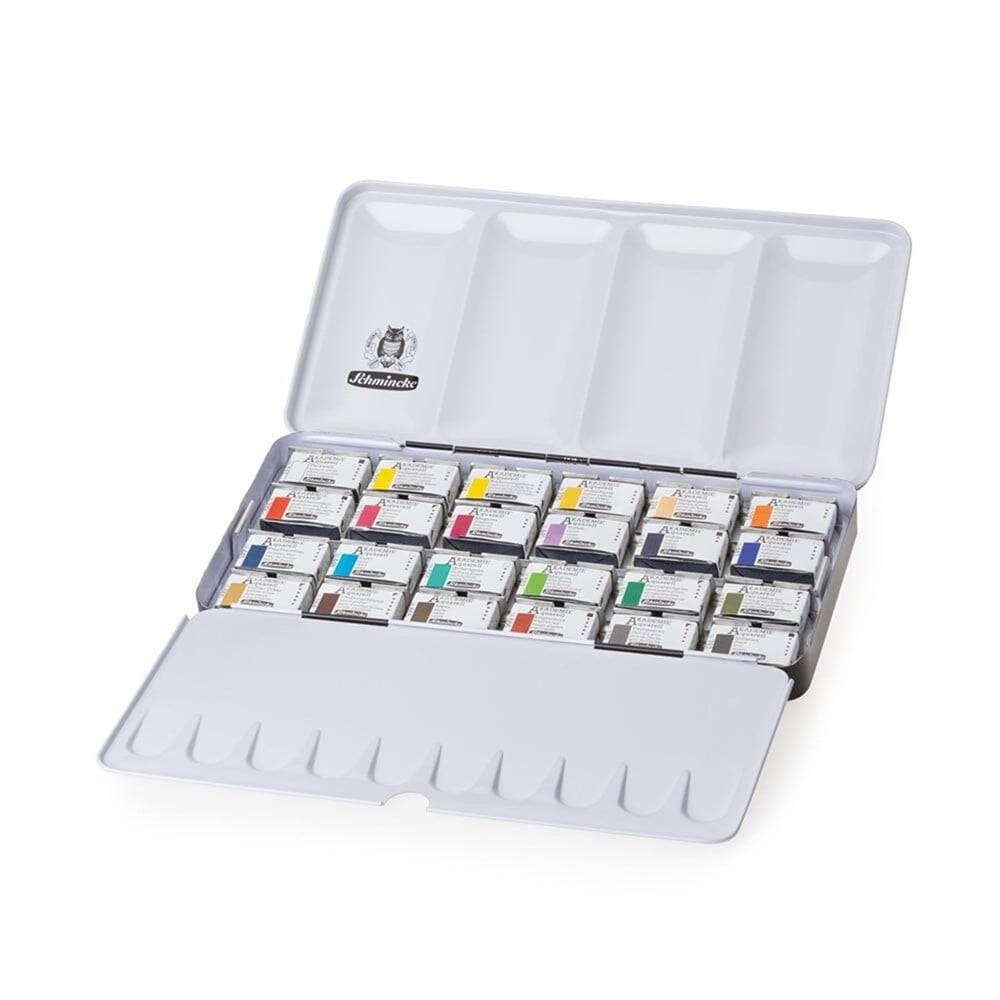 Schmincke Akademie Aquarell Metal Kutu Sulu Boya Seti 24 X Tam Tablet