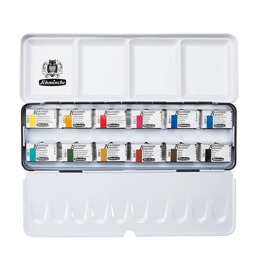 Schmincke Akademie Aquarell Metal Kutu Sulu Boya Seti 12 X Tam Tablet