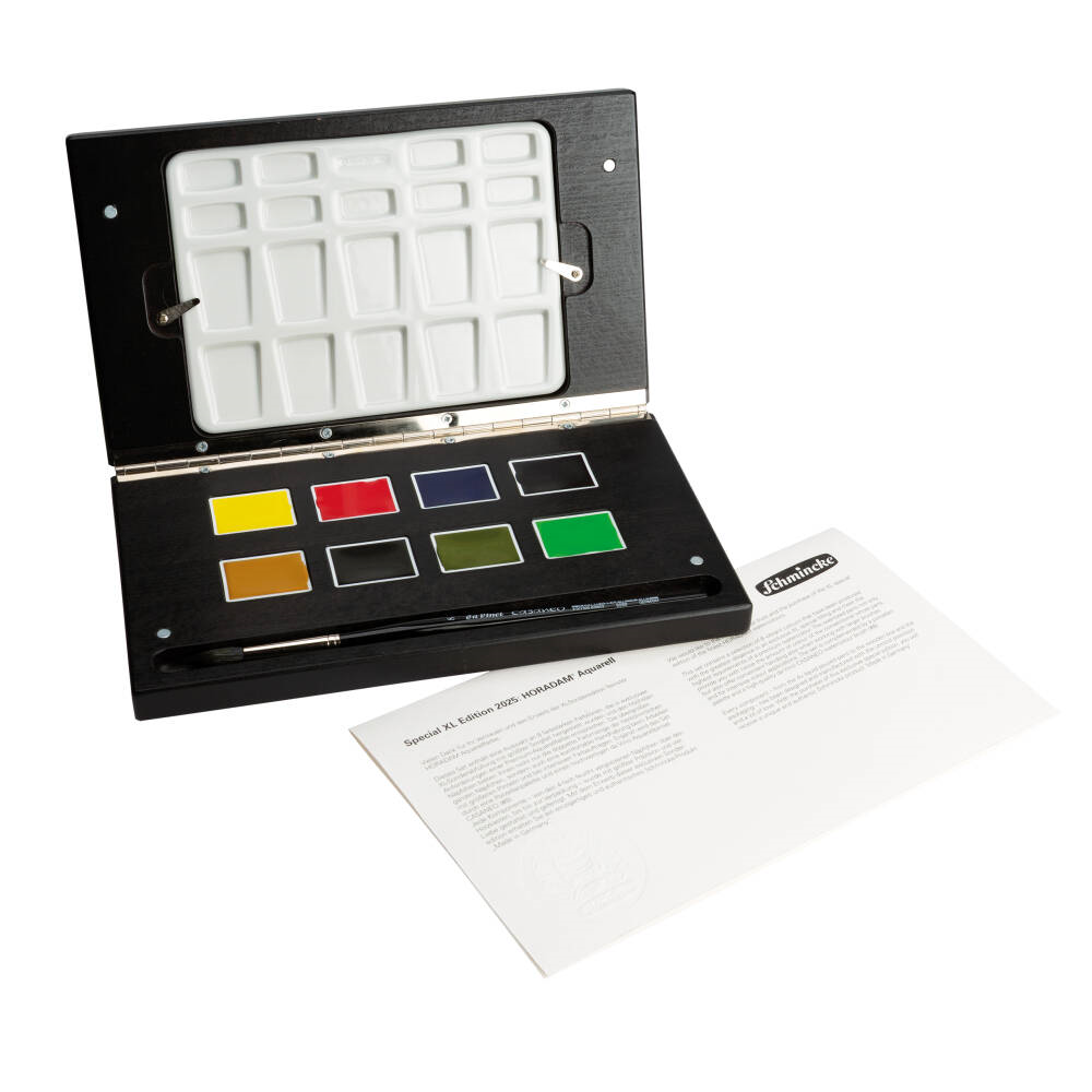 Schmincke Horadam Aquarell Ahşap Kutu Artist Suluboya Seti 8'li XL Tablet Fırça ve Palet Hediyeli