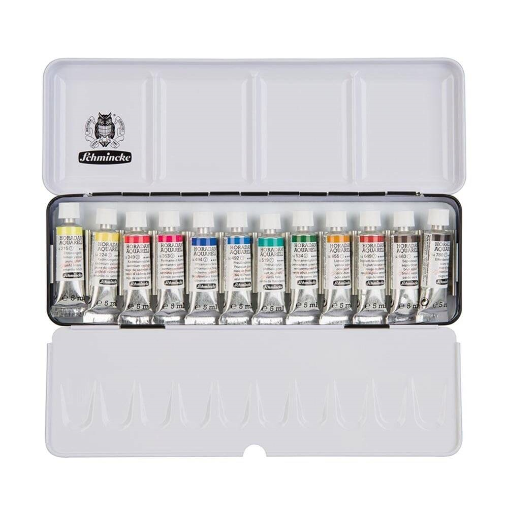 Schmincke Horadam Aquarell Metal Kutu Cep Artist Sulu Boya Seti 12 X 5 ml Tüp