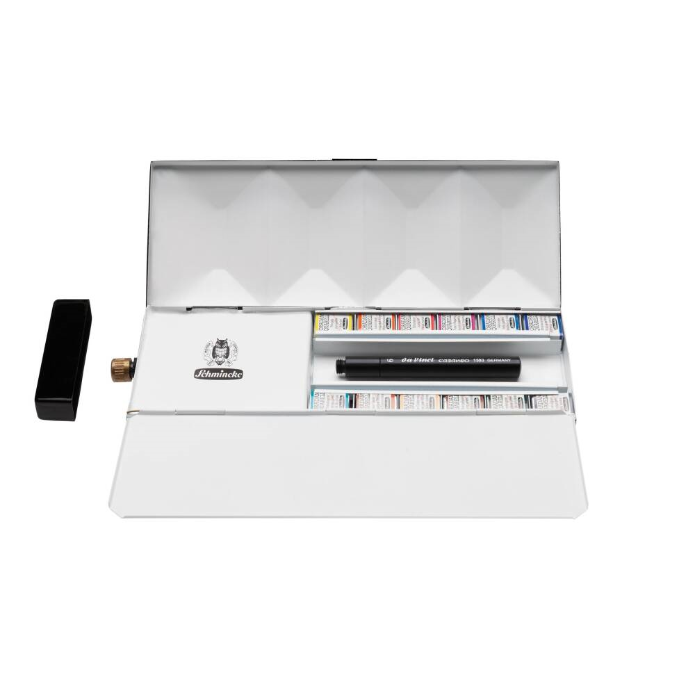 Schmincke Horadam Aquarell Özel Üretim Su Hazneli Metal Kutu Artist Sulu Boya Seti 12 X Yarım Tablet