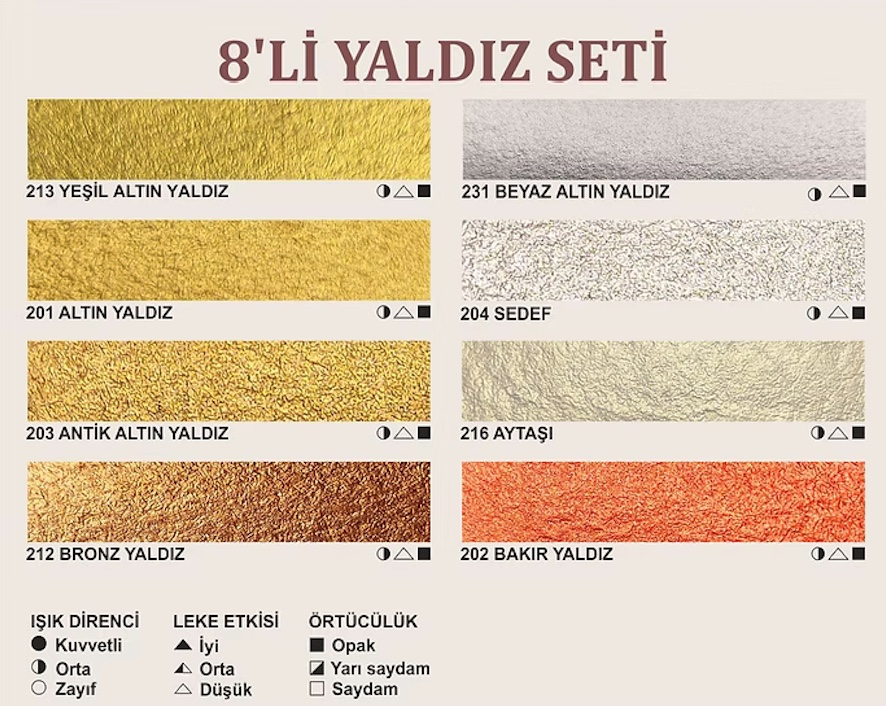 TBS12 - 8'li Tam Tava Yaldız El Yapımı Sulu Boya Seti