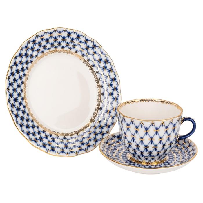 COBALT NET MAVI TRIO KAHVE FINCANI 140 ML VE PASTA TABAĞI 15 CM 