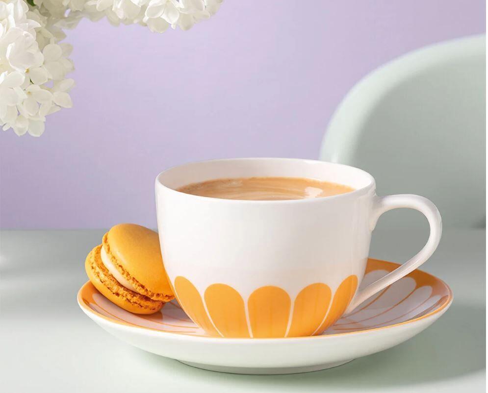 FLEUR SOLEIL TURUNCU PORSELEN KAHVE VE ÇAY FINCAN TABAĞI