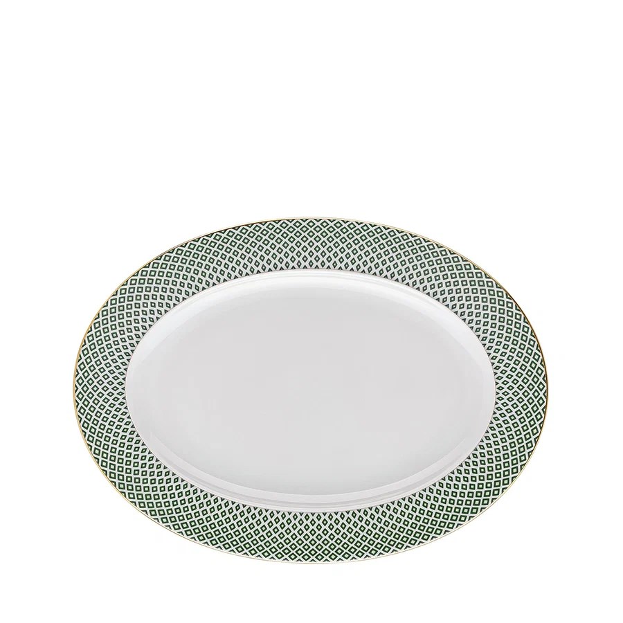 Francis Carreau Yeşil Porselen Oval Servis Tabağı 34 cm