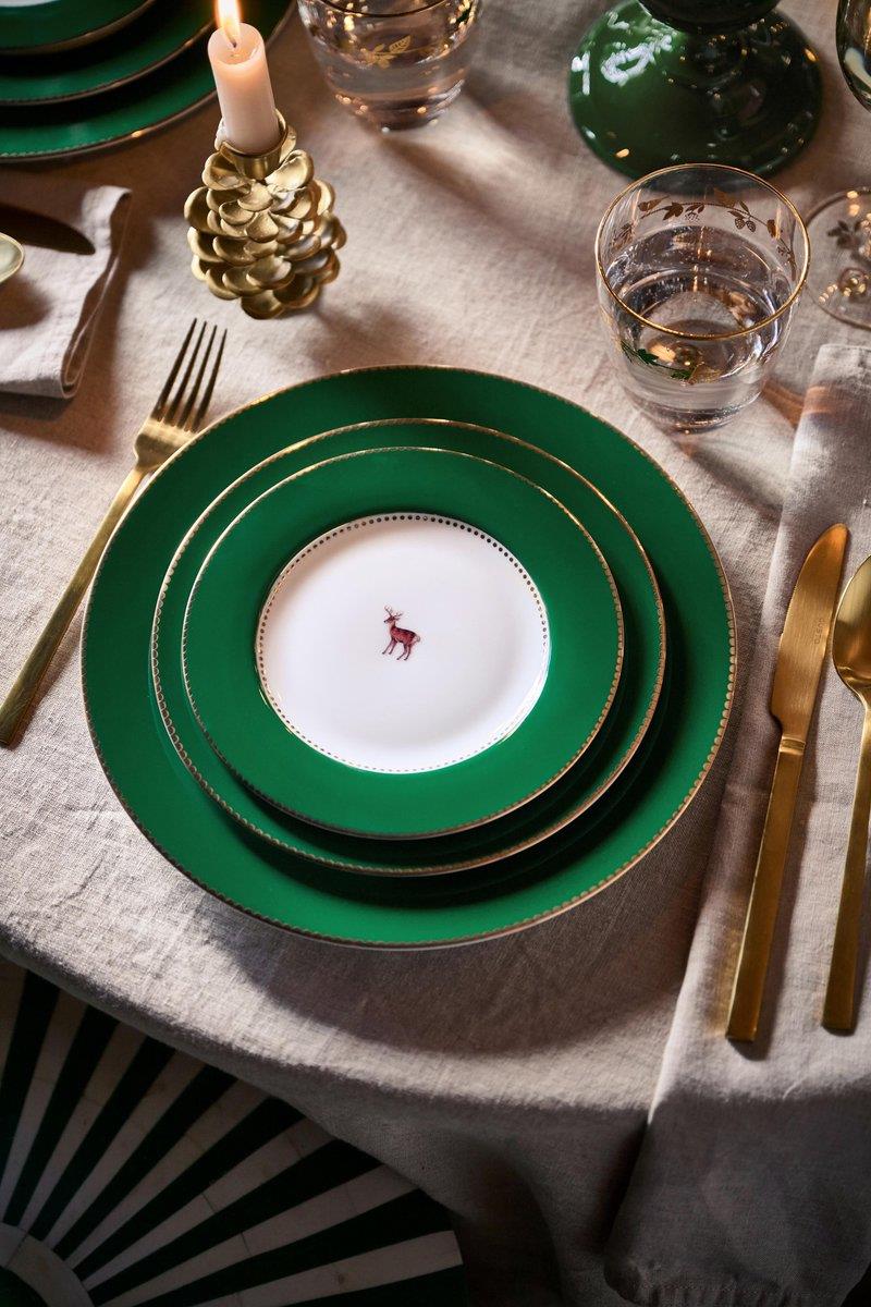 Geyikli 17 cm Yeşil Pasta Tabağı