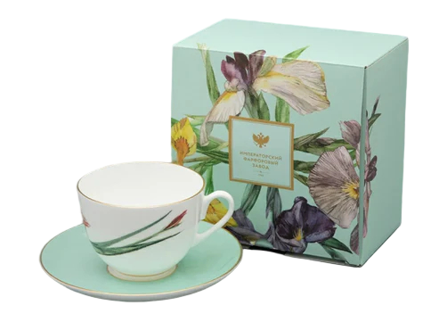 L'Art des Fleurs Fincan ve Tabağı Hediye Kutusunda, Bahar 2 Şekli, Kaplan İris