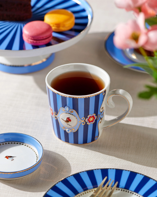 Mavi Çizgili Madalyon Desenli Mug 250 m