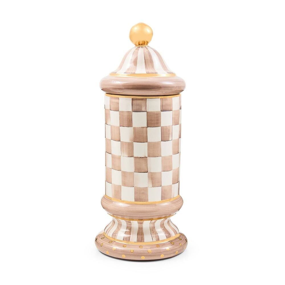 Mocha Check Ceramic Column Canister