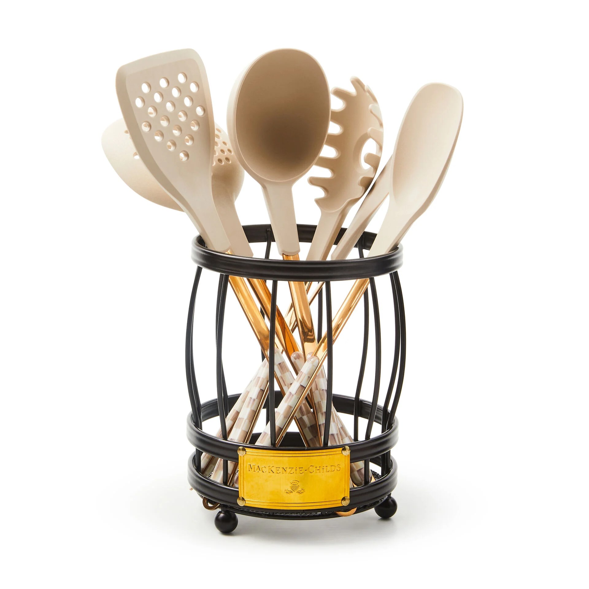 Mocha Check Utensil Caddy Set