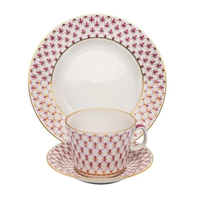 NET-BLUES PEMBE ÇAY FINCANI 250 ML & PASTA TABAĞI 18 CM TRIO
