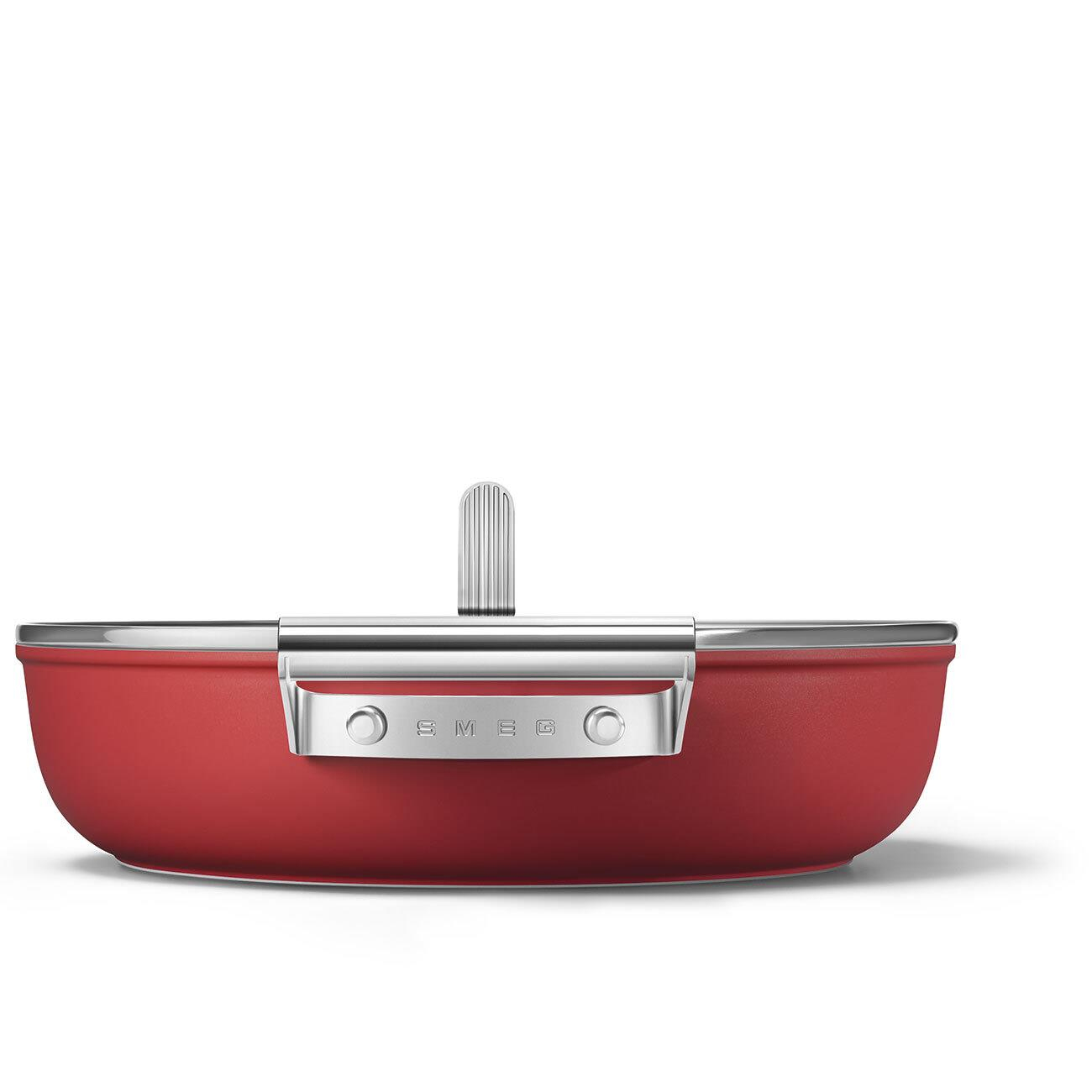 SMEG Cookware 50'S Style Kırmızı Pilav Tenceresi Cam Kapaklı 28 cm 4.5 mm taban kalınlığı , 3,7 lt hacim