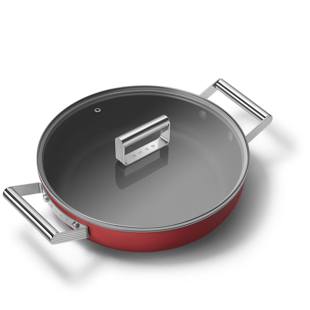 SMEG Cookware 50'S Style Kırmızı Pilav Tenceresi Cam Kapaklı 28 cm 4.5 mm taban kalınlığı , 3,7 lt hacim