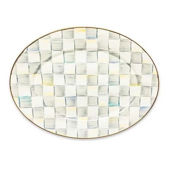 Sterling Check Enamel Oval Platter - Medium