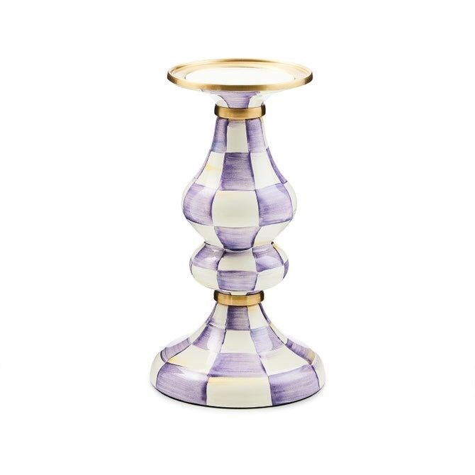Violet Check Medium Pillar Candlestick