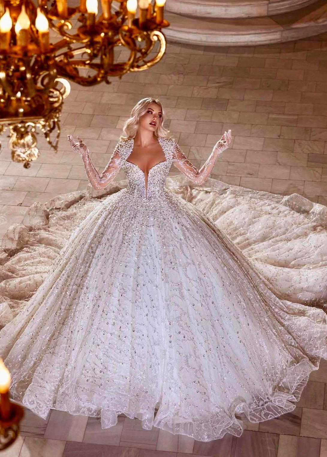 Beyaz Full Taş İşlemeli Presns Model Opal Majesty Gelinlik