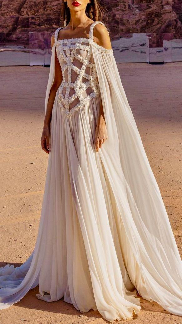 Beyaz Tül Elf Model Taş Detaylı Luminara Gelinlik