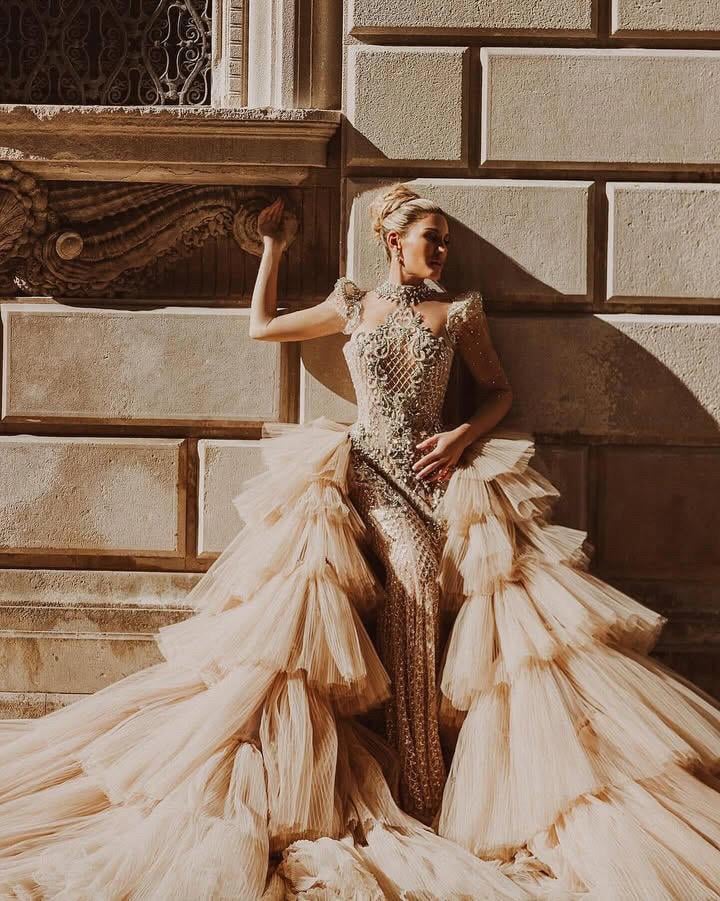 Bronz Full Taş İşlemeli Gösterişli kuyruğuyla Balık Model Opal Dream Gelinlik