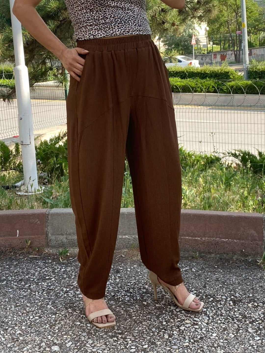 bürümcük kumaş rahat kesim pantolon  kahve