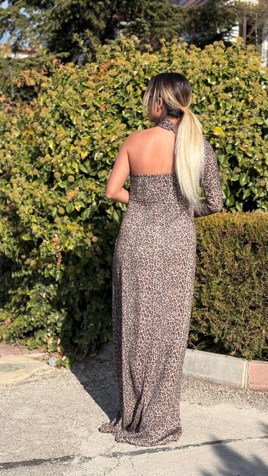 IŞILTI DETAY LEOPAR ELBİSE