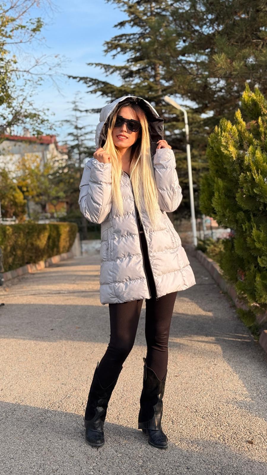 kapişonlu şişme mont