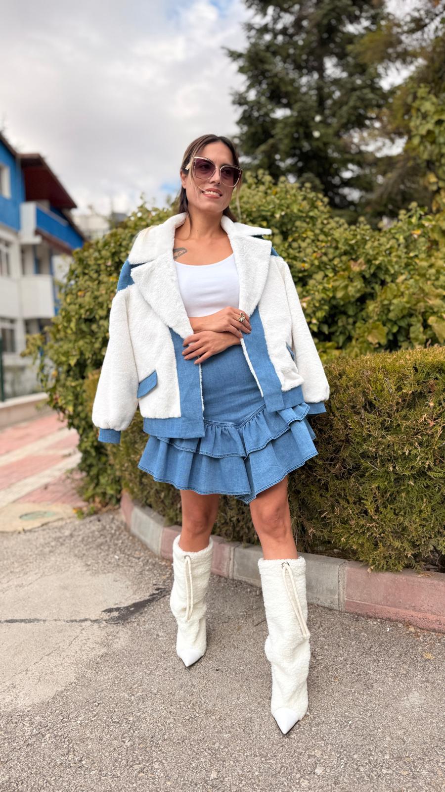 kot volanlı mini etek